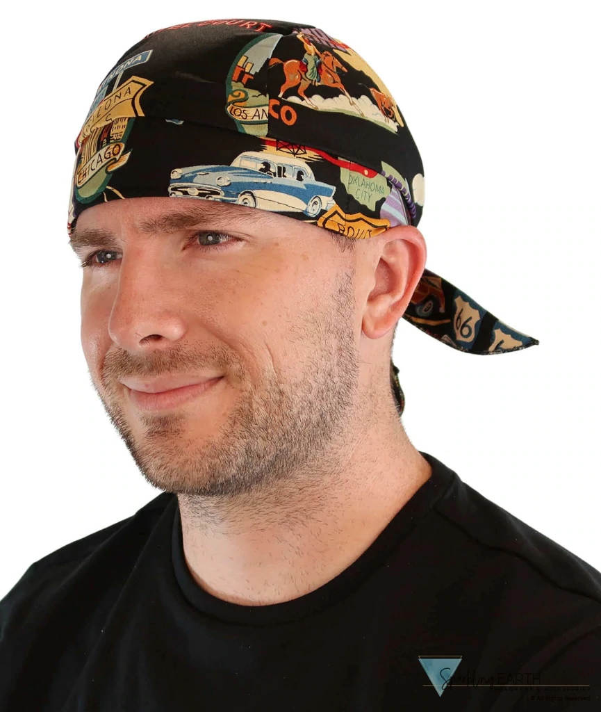 Classic Route 66 Black Skull Cap