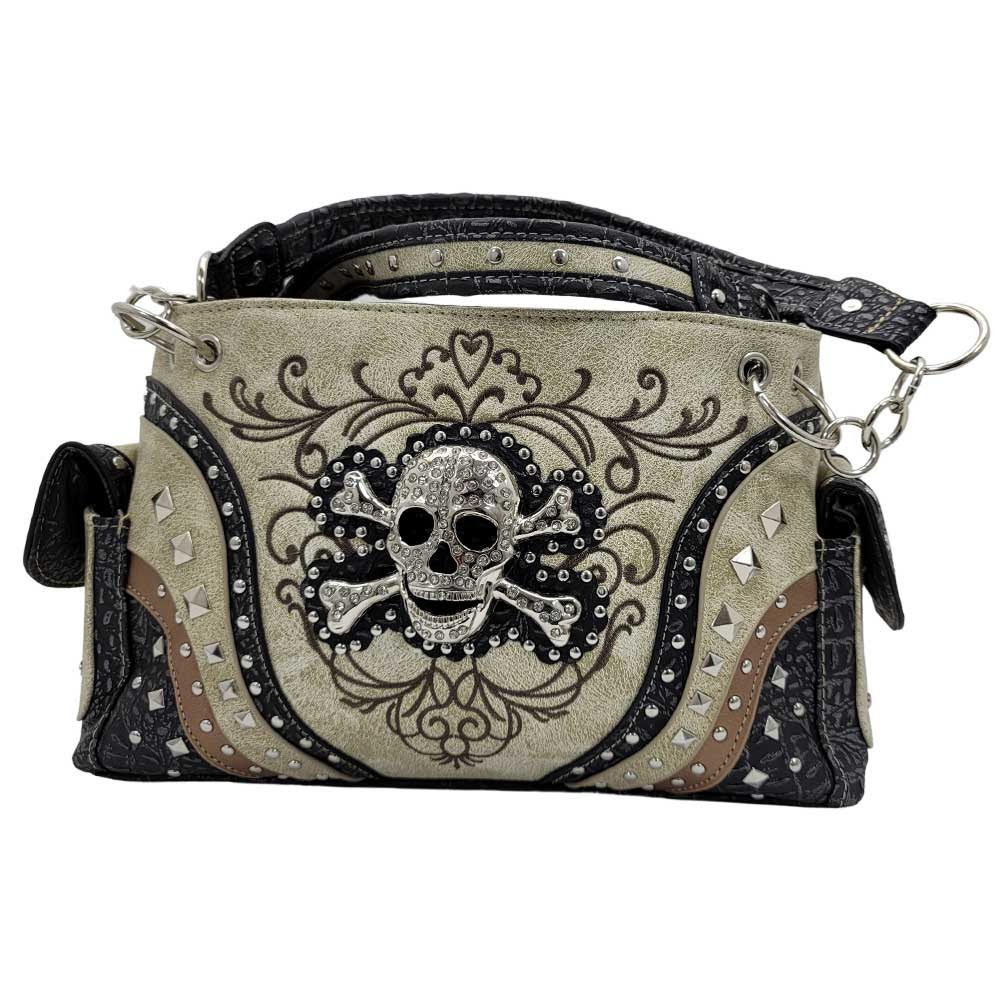 Rhinestone Skull & Crossbones CCW Handbag Pewter