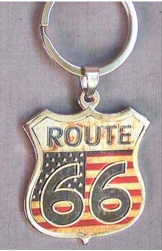 Route 66 Metal Keychain - USA Flag