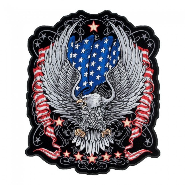 Silver Eagle & American Flag Ribbons Patch