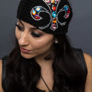Bling Fleur de-Lis Knit Headband purple