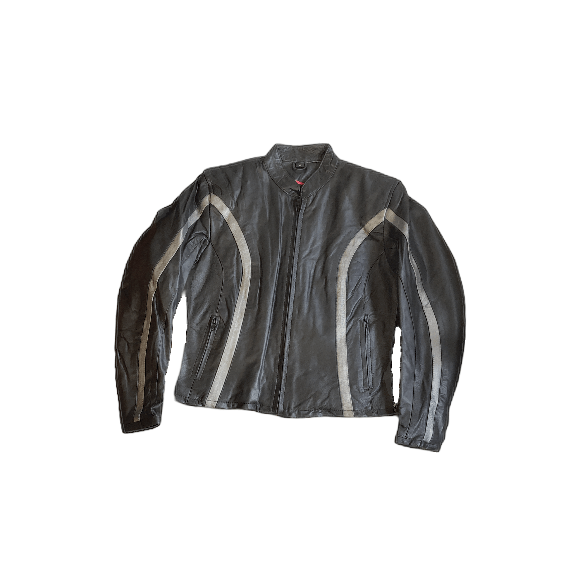 Ladies Leather Jacket with Gray Stripe