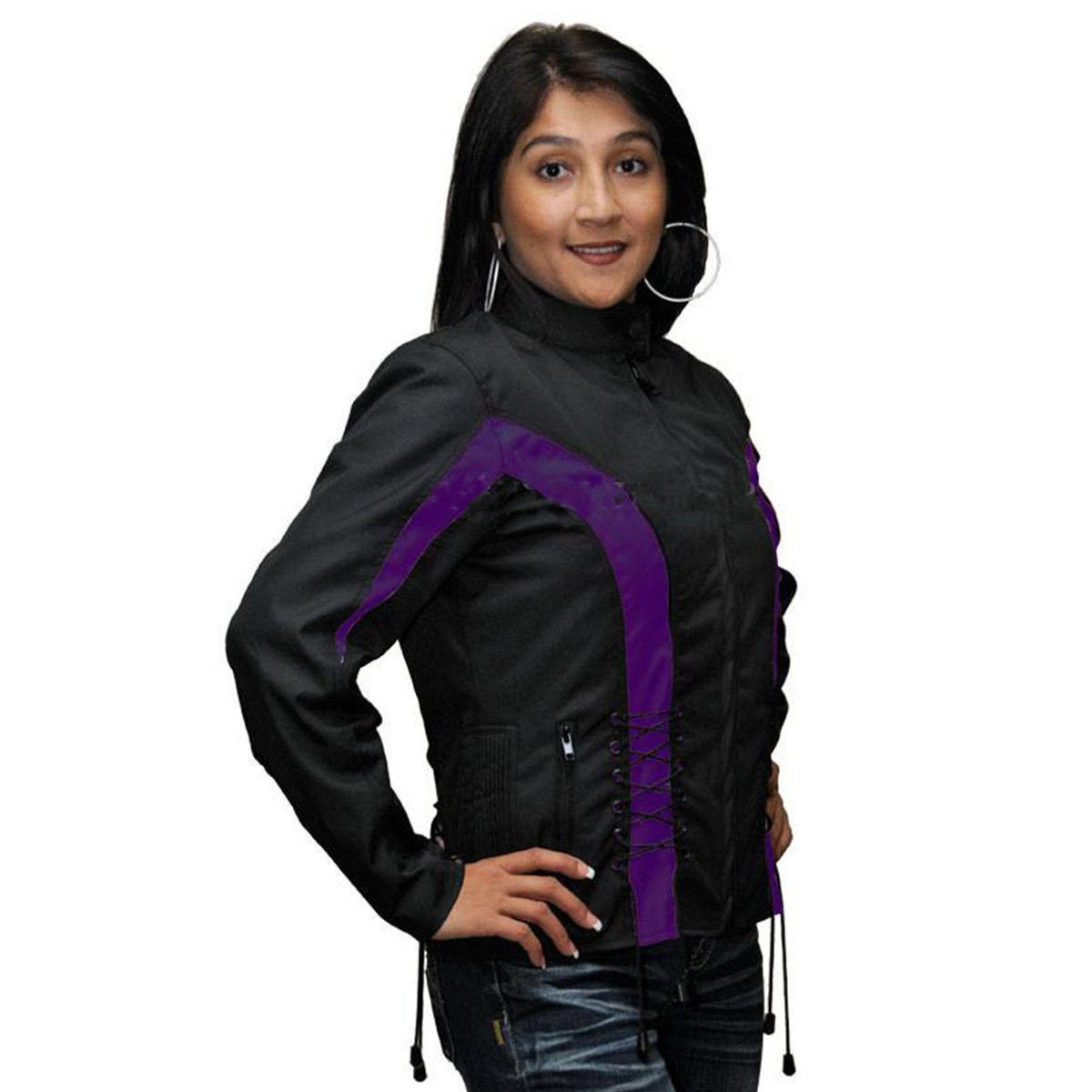 Ladies Textile Crystal Jacket - Black with Purple Accents