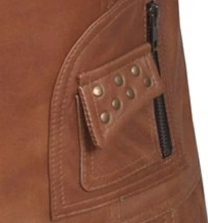 Women's Brown Lambskin Leather Vest Detail
