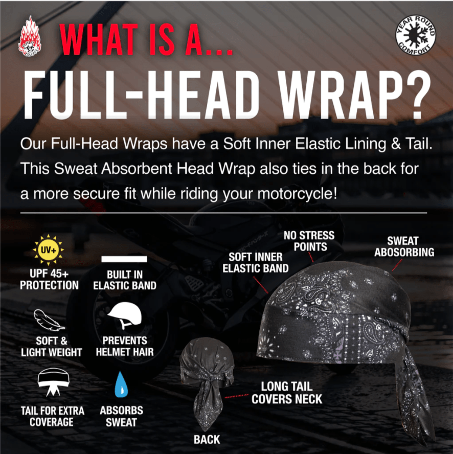 Black Paisley Full Head Wrap with Gems Details