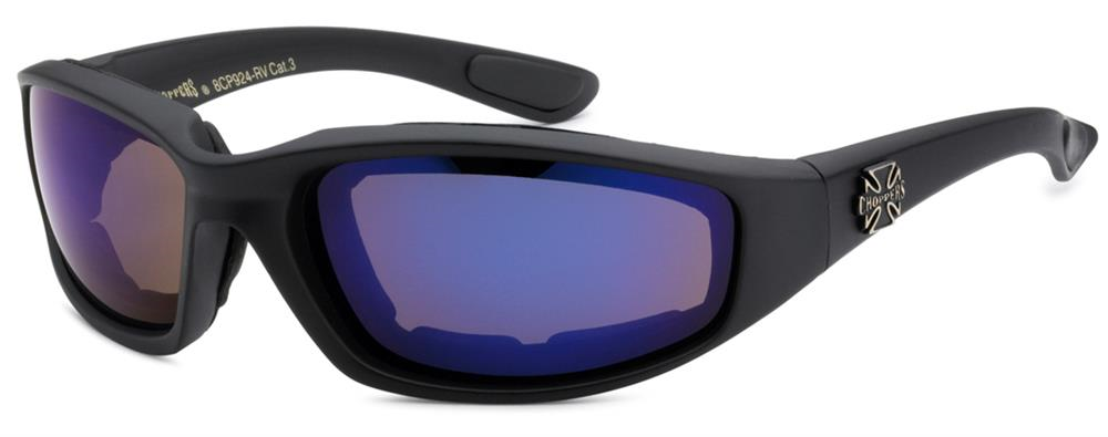 Choppers Foam Padded Sunglasses - Black Frames, blue-purple lenses