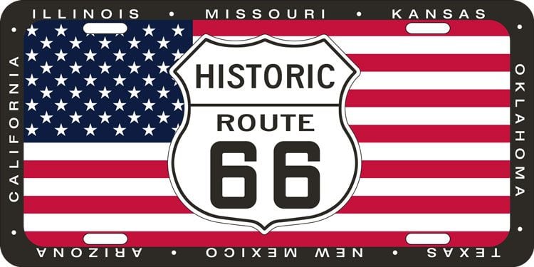 Route 66 Flag State Border License Plate