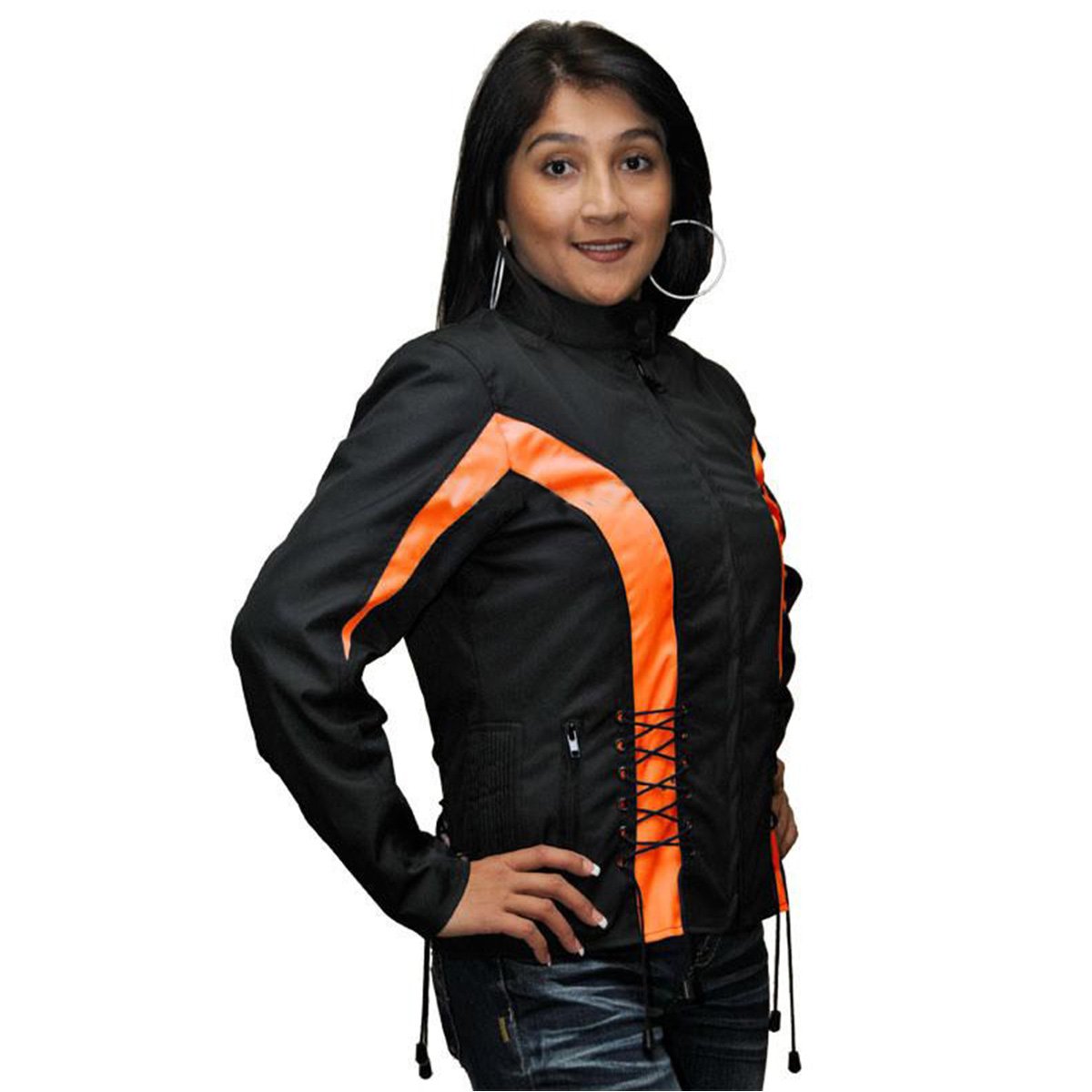Ladies Textile Crystal Jacket - Black with Orange Accents