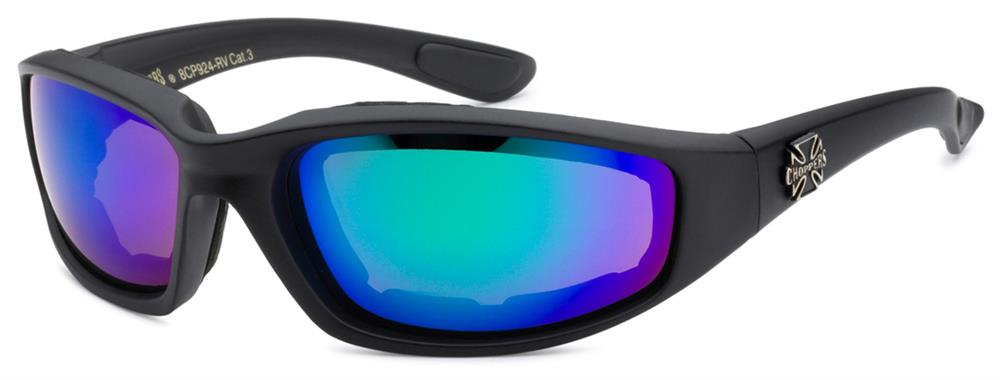 Choppers Foam Padded Sunglasses - Black Frames, green-purple lenses