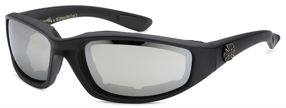 Choppers Foam Padded Sunglasses - Black Frames, flash mirror lenses