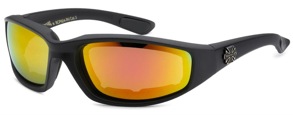 Choppers Foam Padded Sunglasses - Black Frames, yellow-orange lenses