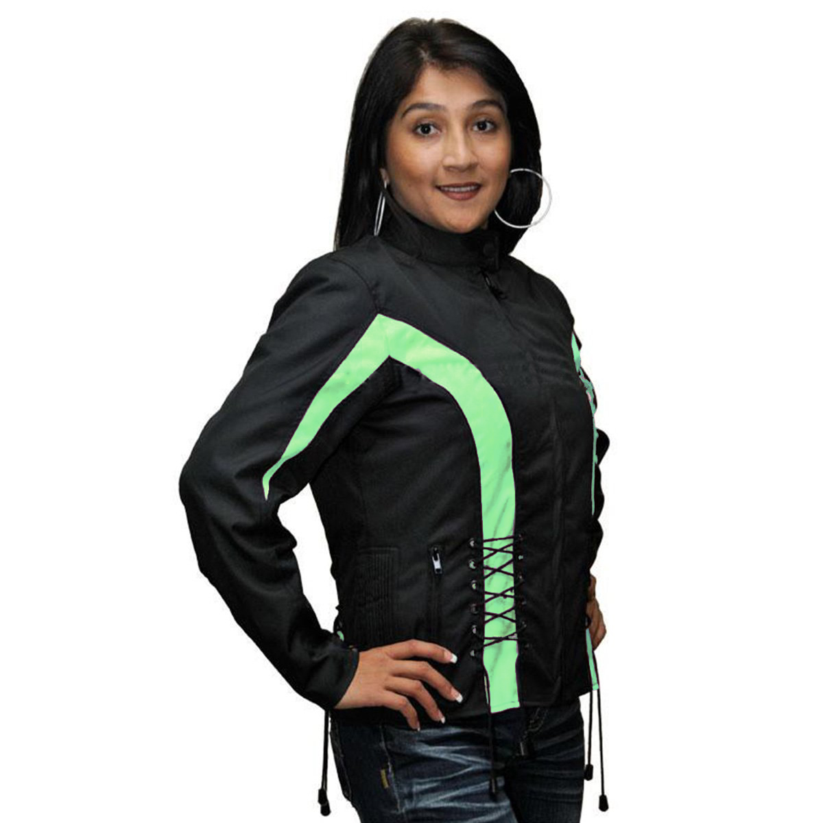 Ladies Textile Crystal Jacket - Black with Green Accents