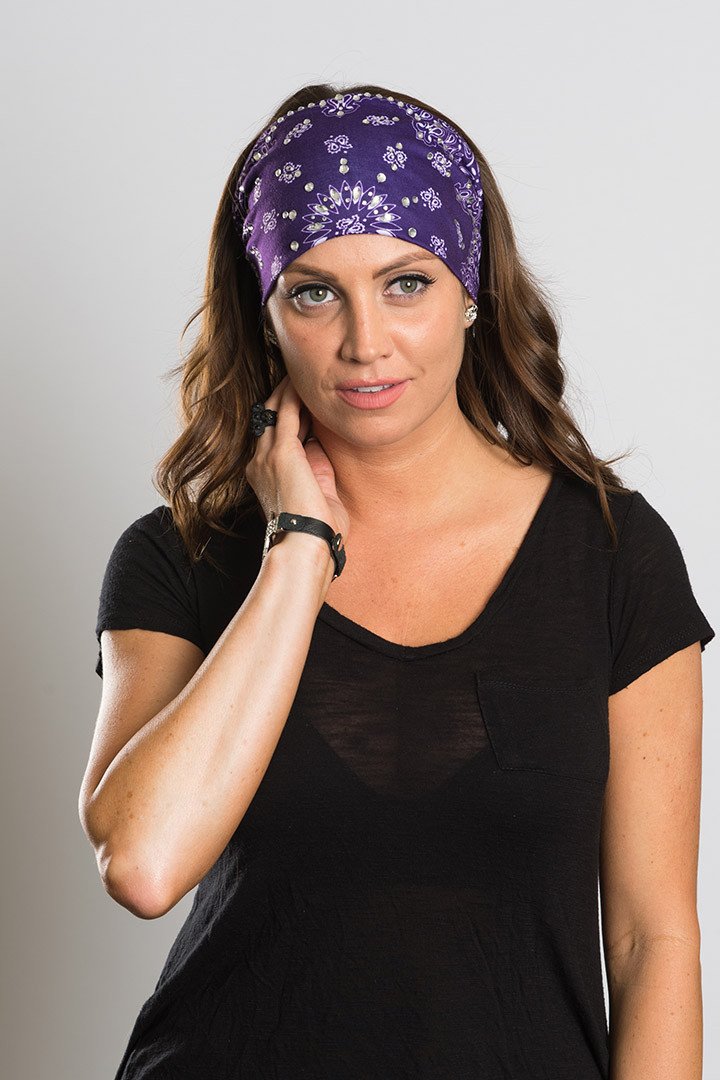 Purple Paisley Bandana with Gems