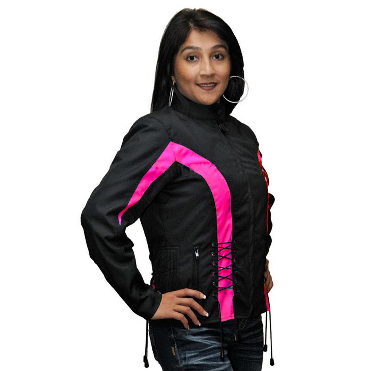 Ladies Textile Crystal Jacket - Black with Fuschia Accents