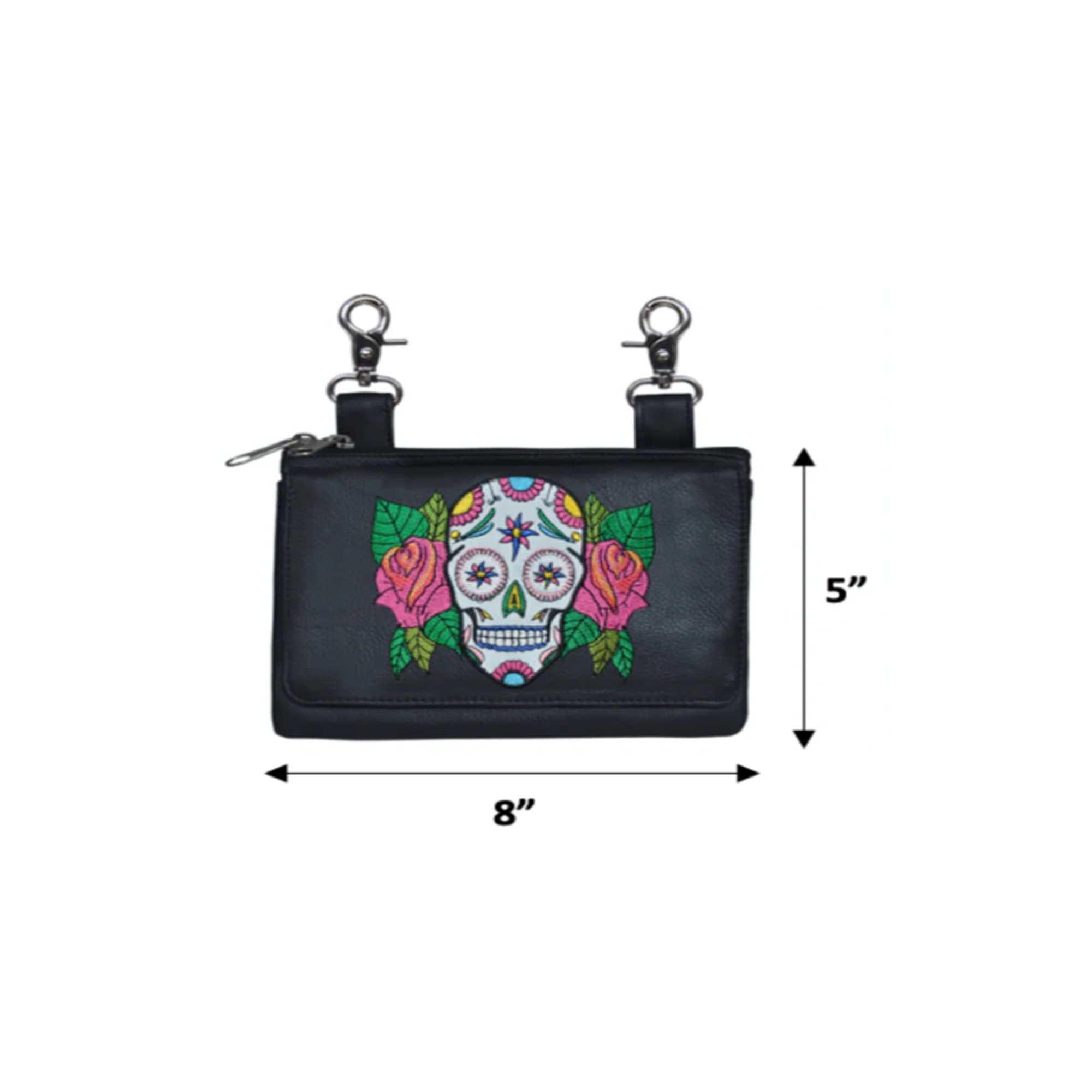 Sugar Skull with Roses Clip-On Bag size