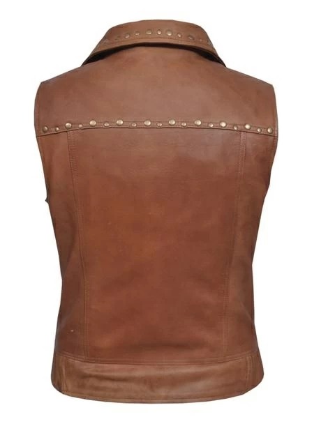 Women's Brown Lambskin Leather Vest Back