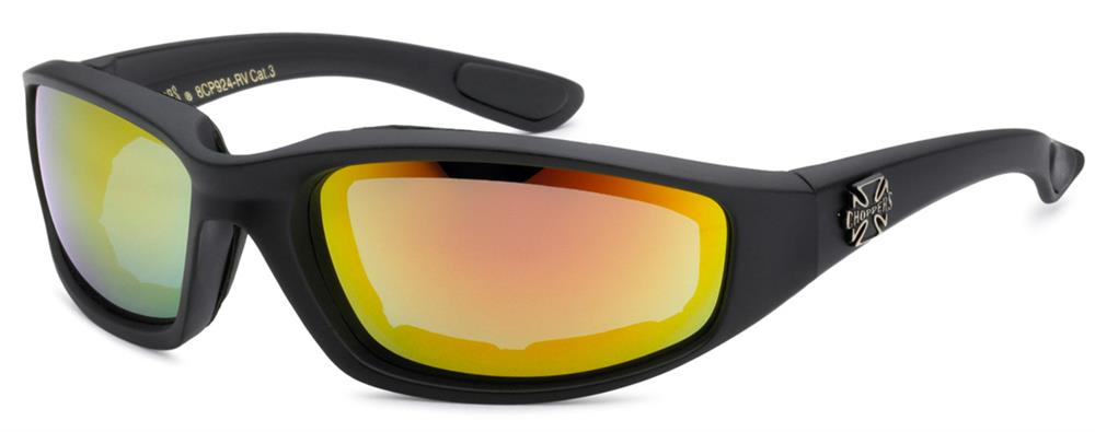 Choppers Foam Padded Sunglasses - Black Frames, yellow-pink lenses