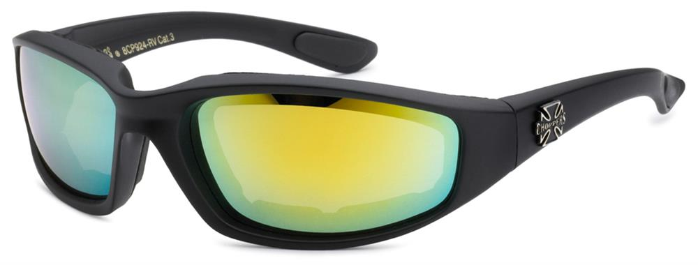 Choppers Foam Padded Sunglasses - Black Frames, flash mirror lenses