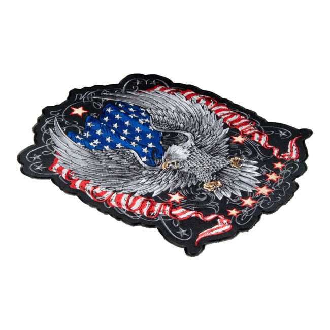 Silver Eagle & American Flag Ribbons Patch