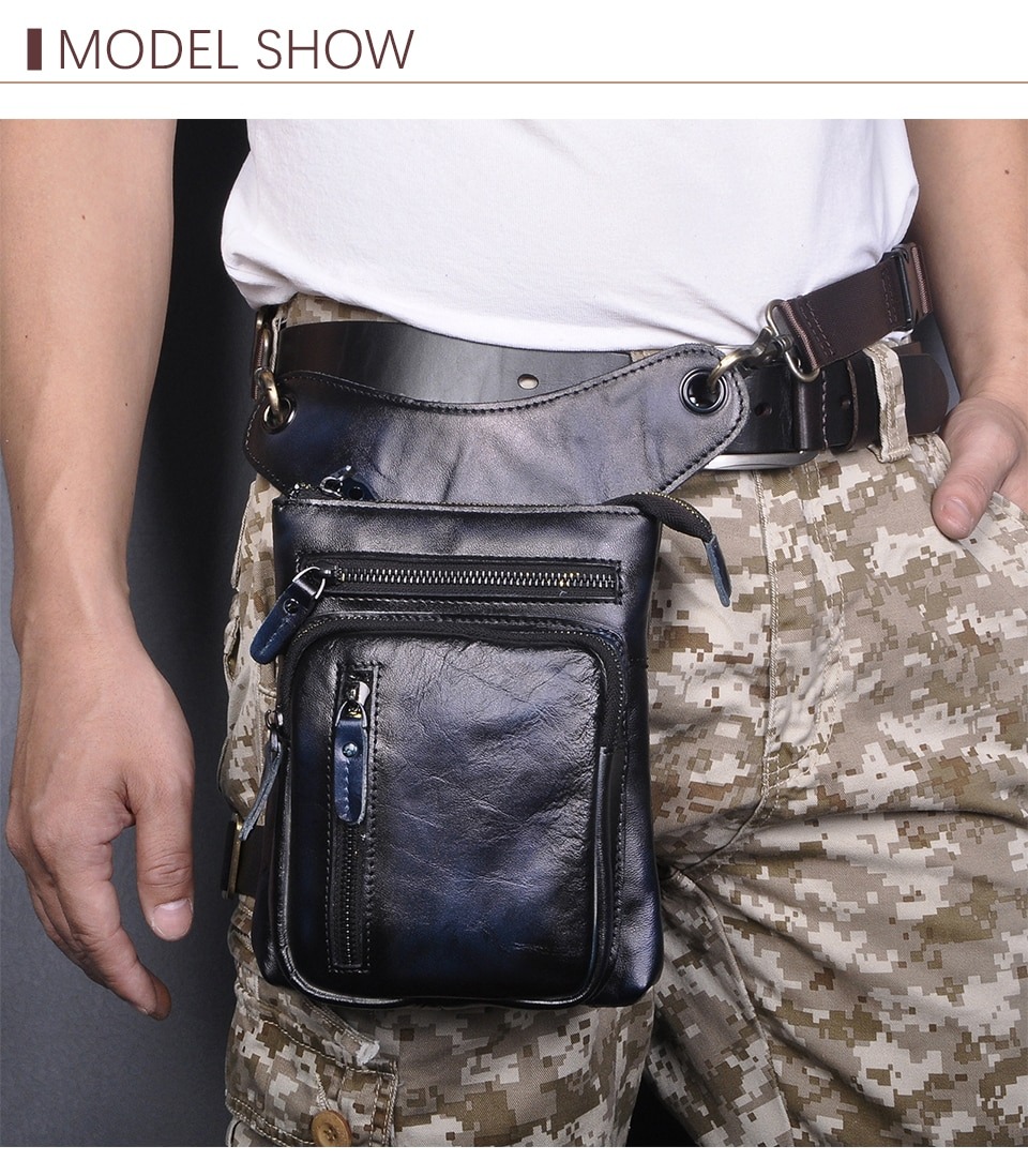 Leather Men's Waist Belt Pack black