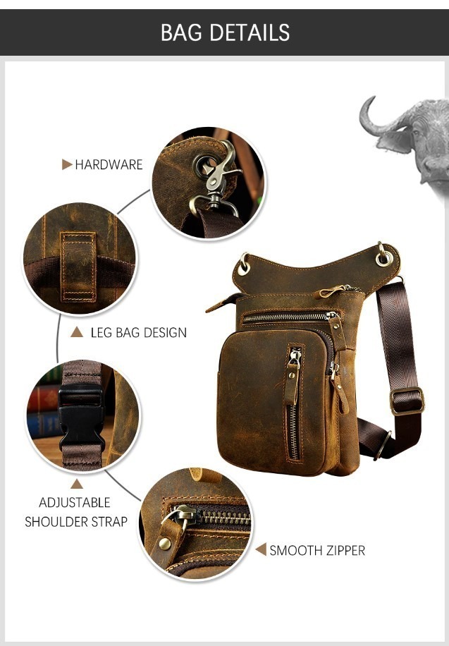 Leather Men's Waist Belt Pack details