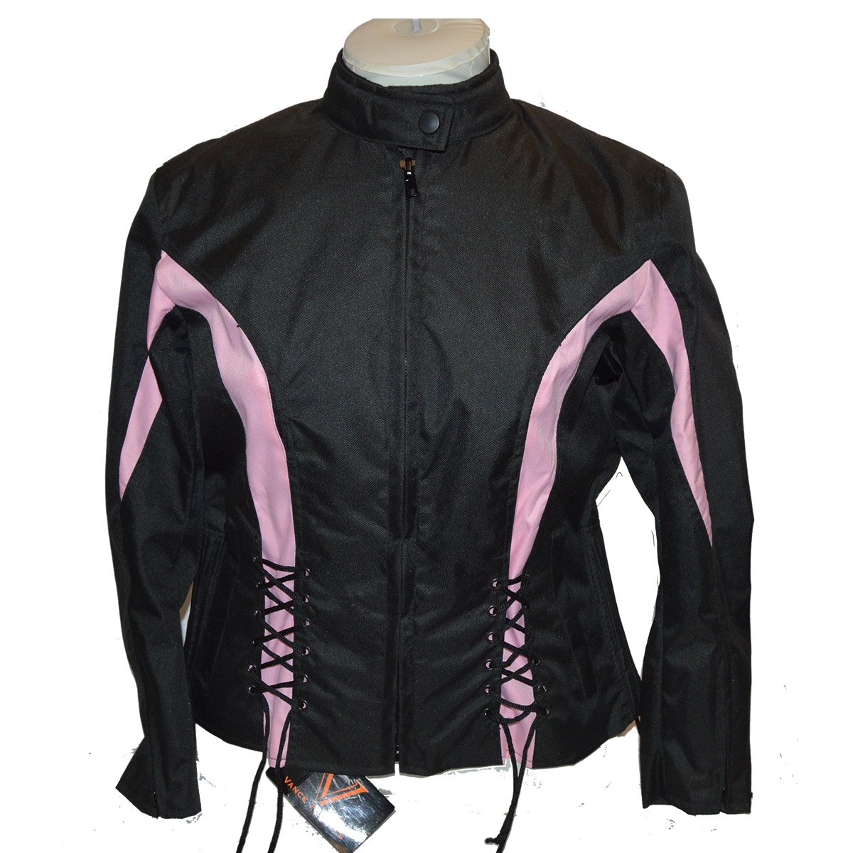 Ladies Textile Crystal Jacket - Black with Pink Accents - Front