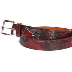 Biker Belt, Leather, American Biker with Eagle Heads - Free Shipping