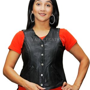 Ladies Five Snap Leather Vest