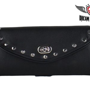 Leather Motorcycle Windshield Bag With Studs