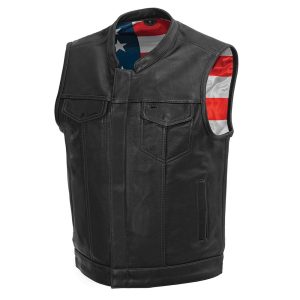 Born Free USA Flag Men's Motorcycle Leather Vest
