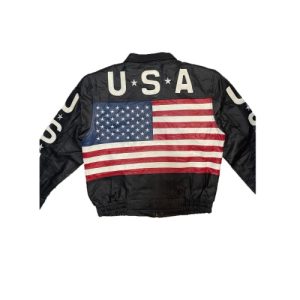 Leather USA Flag Bomber Jacket