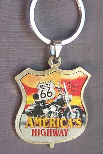 Route 66 Metal Keychain - Motorcycle