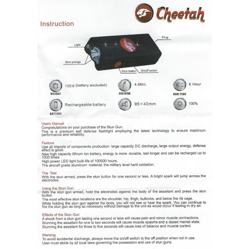 CHEETAH MAX POWER MINI STUN GUN MANUAL