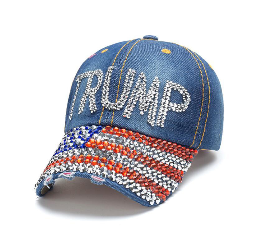 Trump USA Flag Bling Denim Hat
