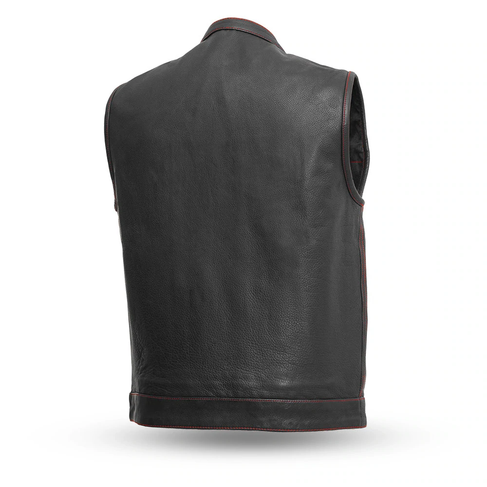 Born Free Men's Motorcycle Leather Vest Red Stitch