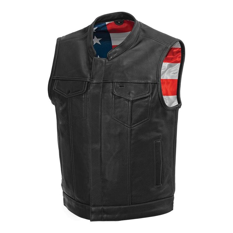 Born Free Men's Motorcycle Leather Vest Black Stitch