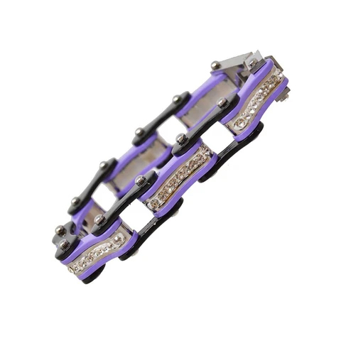 Two Tone Stainless Steel Bracelet, Purple Crystal