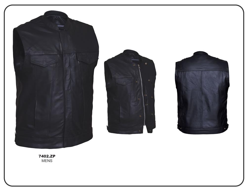 Men's Premium SOA Style Collared Leather Club Vest - Back