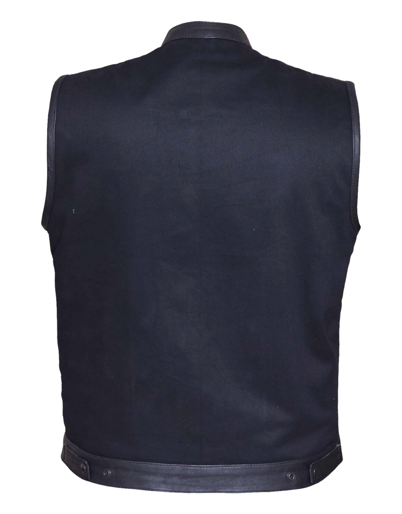 Men's Black Denim Club Vest with Leather Trim