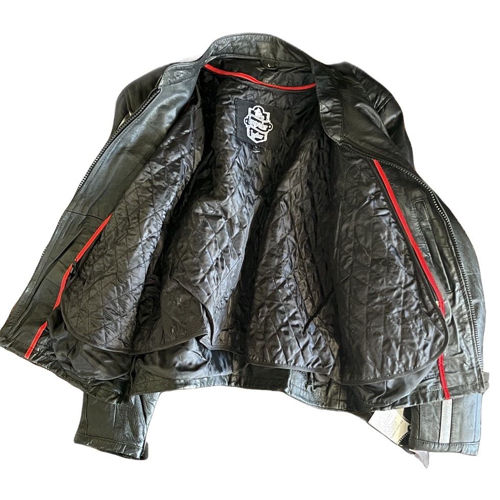 Ladies Leather Jacket with Gray Stripe