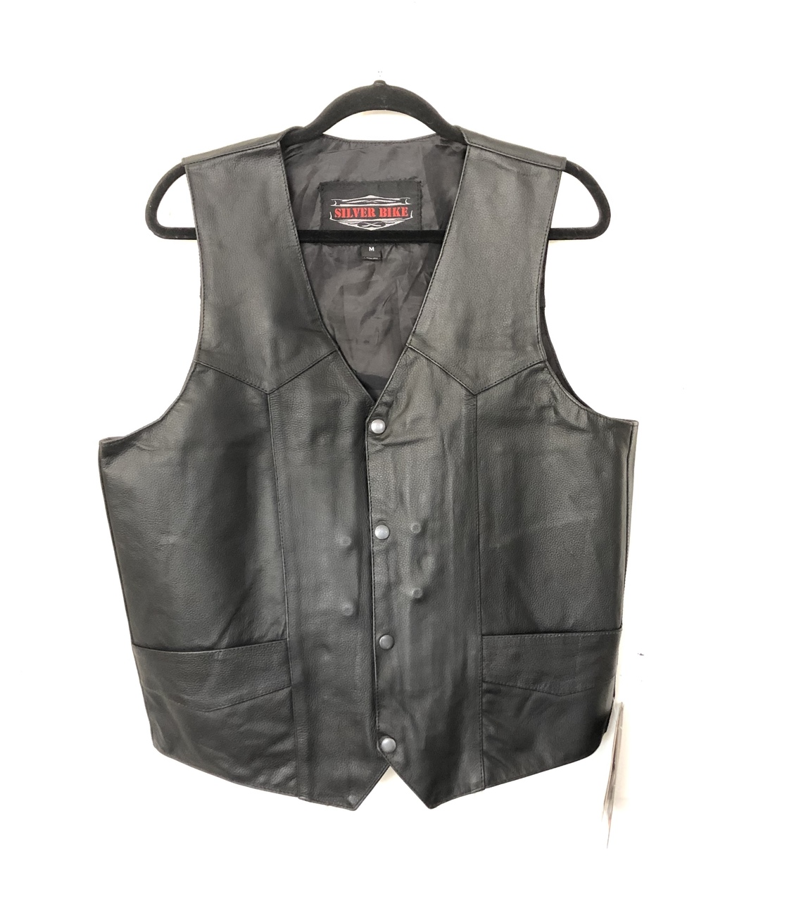 Men's Black Leather Vest - Plain Sides