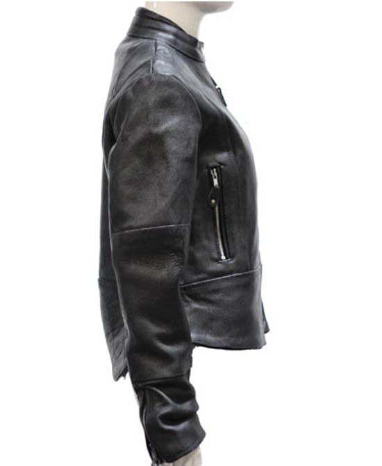 Women's Leather Racer Style Jacket Side View