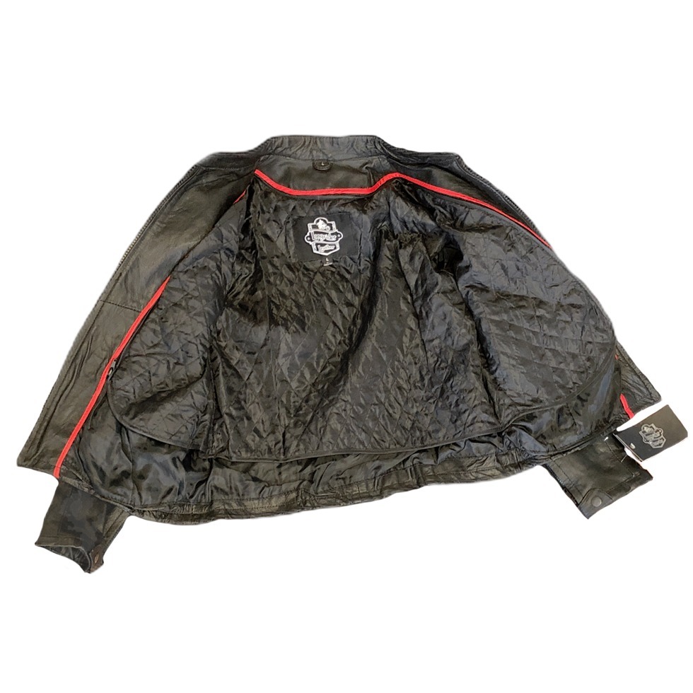 Ladies Leather Jacket with Gray & White Stripe