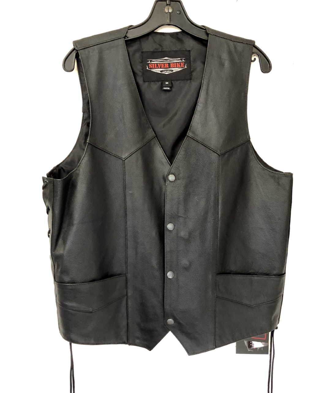 Men's Premium Silver Bike Side Lace Leather Biker Vest with CCW Pocket