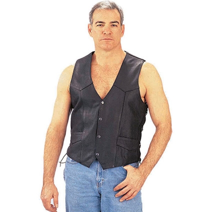 Men's Premium Side Lace Biker Vest - Black