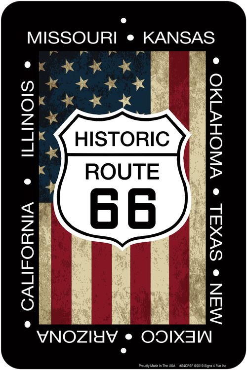 Route 66 Flag and Shield Sign