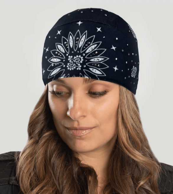 Black Paisley Full Head Wrap with Gems top