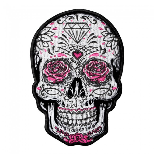 Sugar Skull, Roses & Rhinestones Patch LARGE