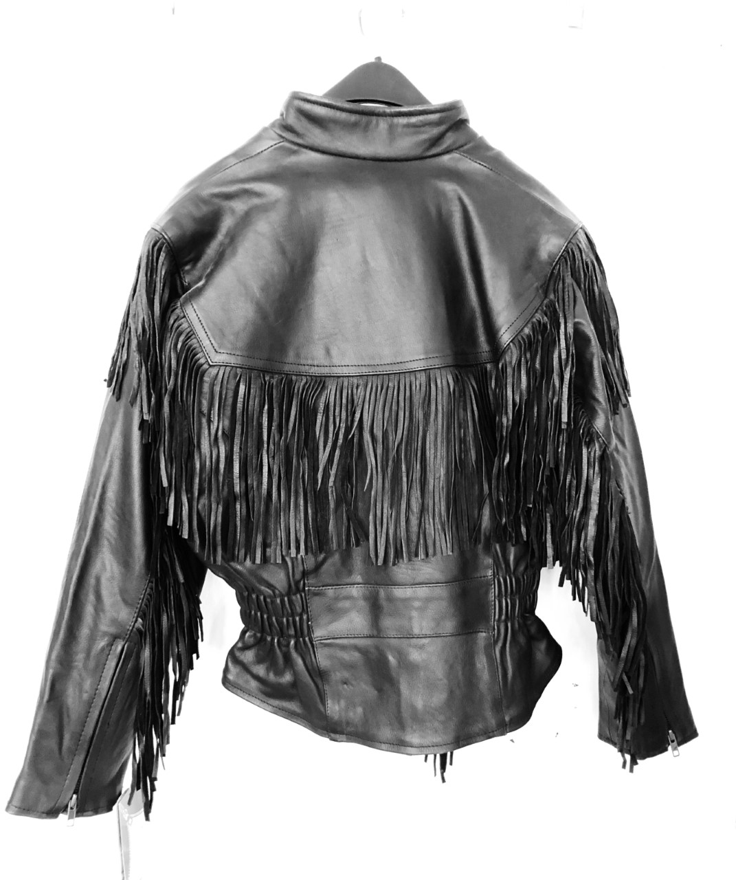 Ladies Premium Fringe Leather Jacket - Black - "Be Fringed" - Back
