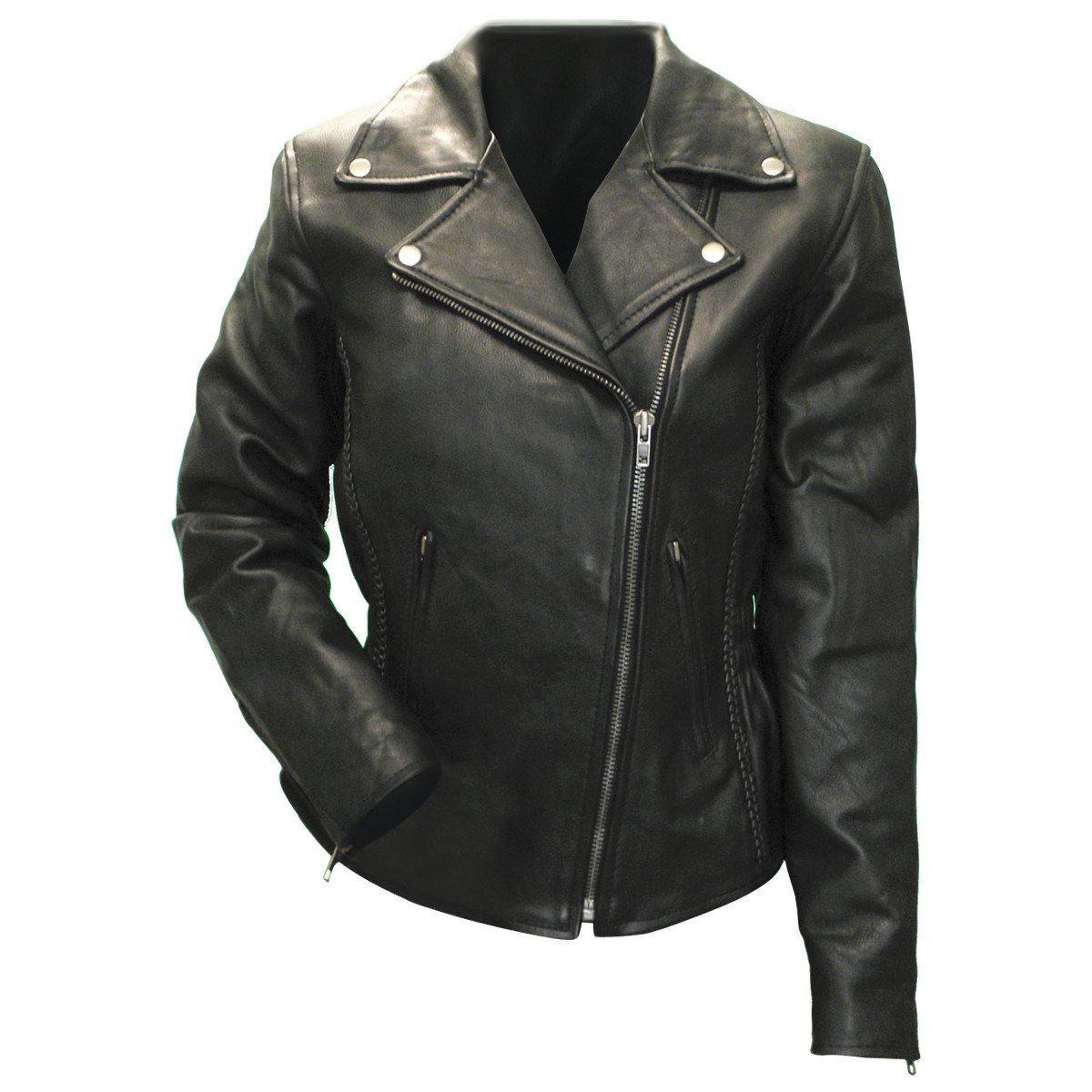 Ladies Premium Cowhide Braid and Stud Motorcycle Leather Jacket